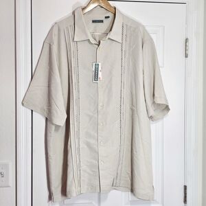 Cubavera Beige Short Sleeve Embroidered Shirt Size 3XLT